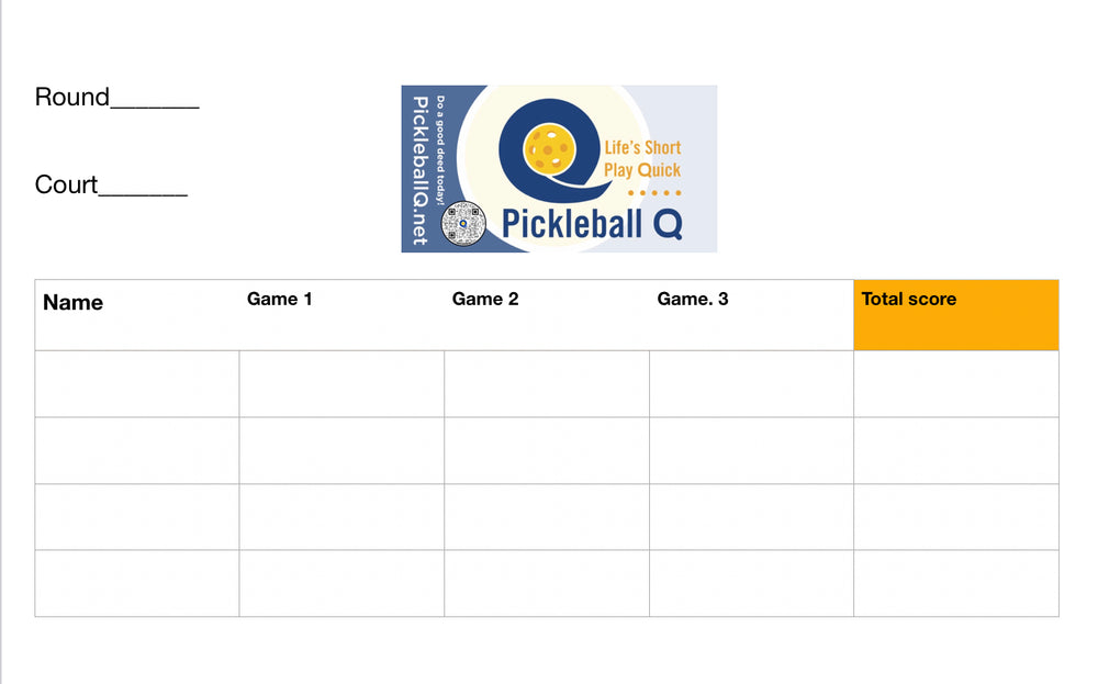 Pickleball Q™ Court Score Sheets