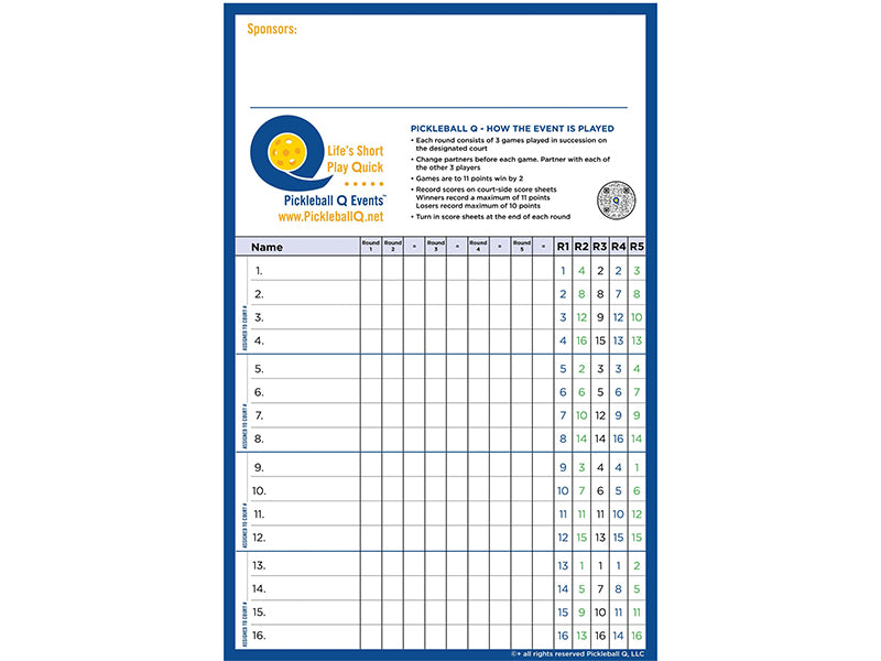 Pickleball Q™ Demo Scoresheet