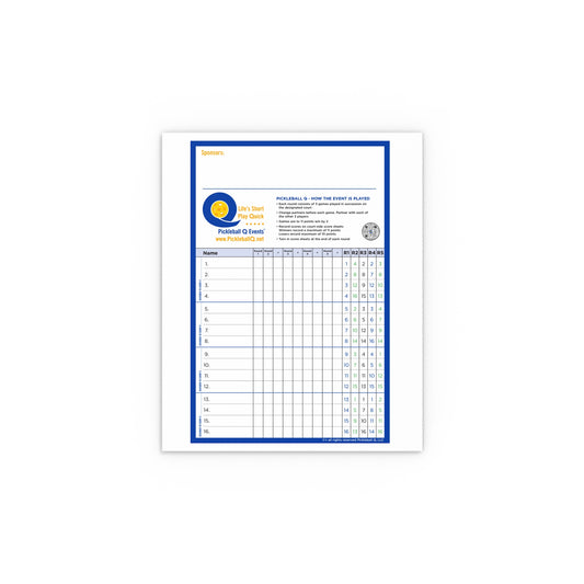 Pickleball Q Event Scoreboard Non-erasable